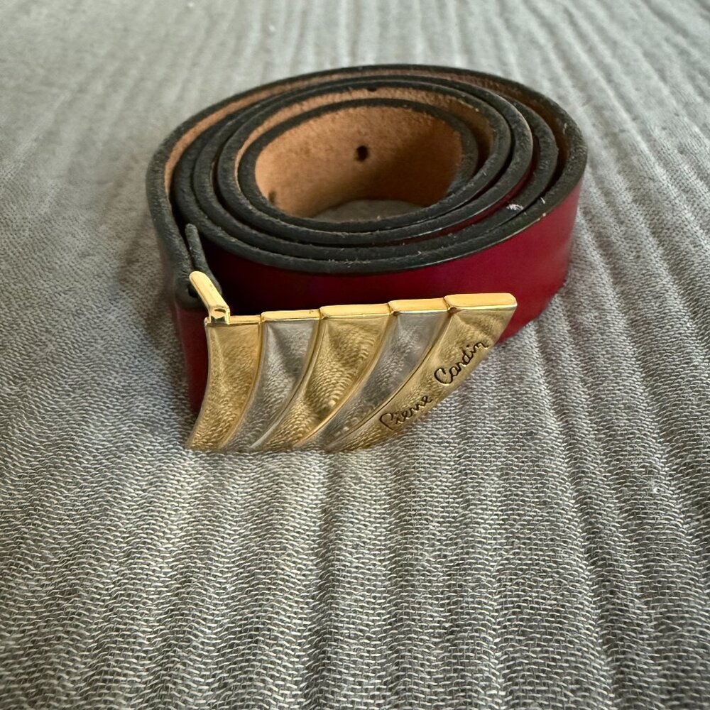 Pierre Cardin vintage red full grain cowhide belt - Made in Spain - Size